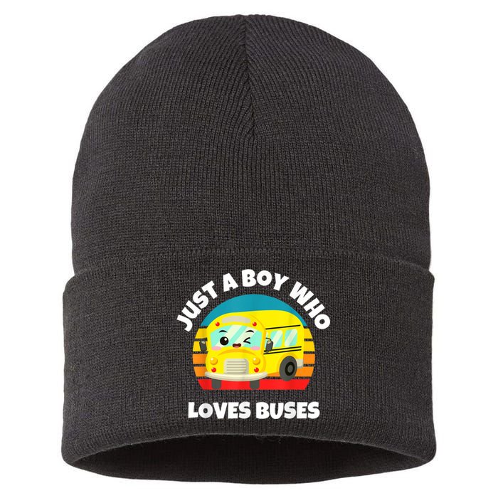 Just A Boy Who Loves Buses Birthday Yellow School Bus Lover Sustainable Knit Beanie