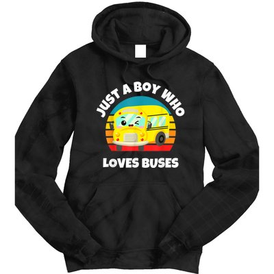 Just A Boy Who Loves Buses Birthday Yellow School Bus Lover Tie Dye Hoodie