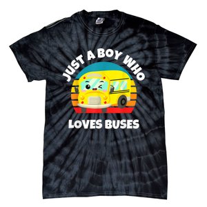 Just A Boy Who Loves Buses Birthday Yellow School Bus Lover Tie-Dye T-Shirt