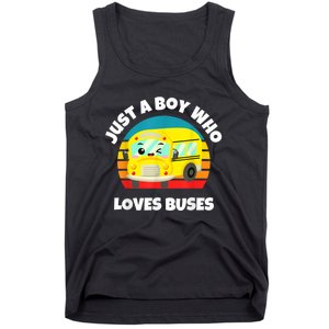 Just A Boy Who Loves Buses Birthday Yellow School Bus Lover Tank Top