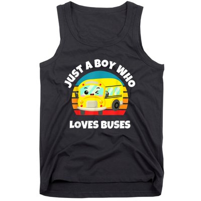 Just A Boy Who Loves Buses Birthday Yellow School Bus Lover Tank Top