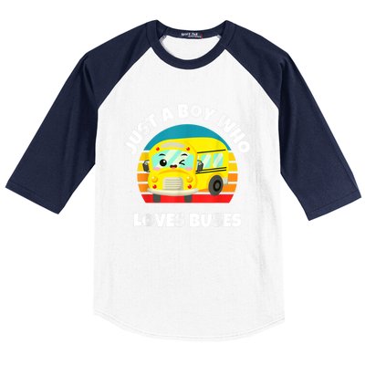 Just A Boy Who Loves Buses Birthday Yellow School Bus Lover Baseball Sleeve Shirt