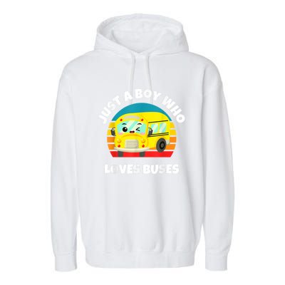 Just A Boy Who Loves Buses Birthday Yellow School Bus Lover Garment-Dyed Fleece Hoodie