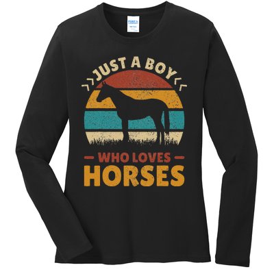 Just A Boy Who Loves Horses Horse Stuff Horse Lover Ladies Long Sleeve Shirt