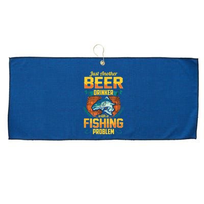 Just Another Beer Drinker With A Fishing Problem Large Microfiber Waffle Golf Towel