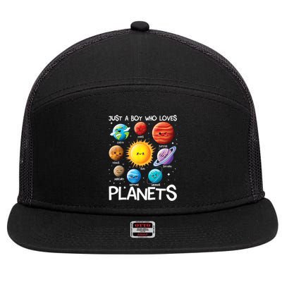 Just A Boy Who Loves Planets Solar System Space Science Gift 7 Panel Mesh Trucker Snapback Hat