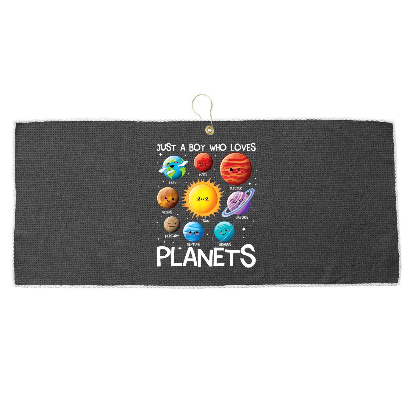 Just A Boy Who Loves Planets Solar System Space Science Gift Large Microfiber Waffle Golf Towel