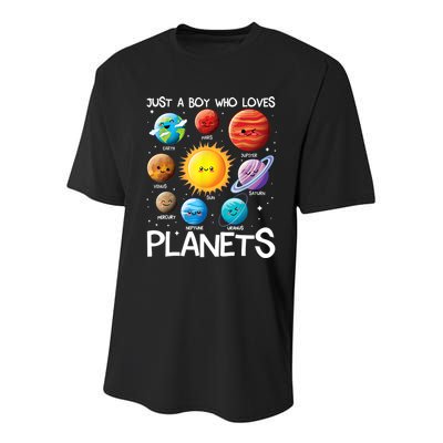 Just A Boy Who Loves Planets Solar System Space Science Gift Youth Performance Sprint T-Shirt