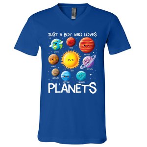 Just A Boy Who Loves Planets Solar System Space Science Gift V-Neck T-Shirt