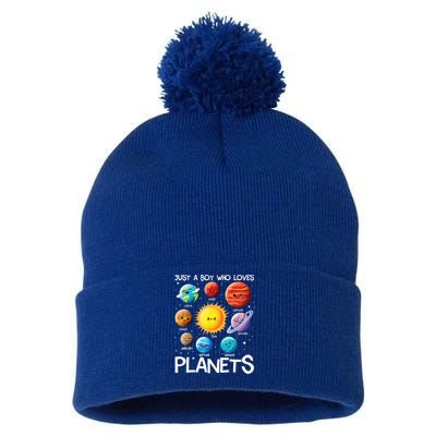 Just A Boy Who Loves Planets Solar System Space Science Gift Pom Pom 12in Knit Beanie