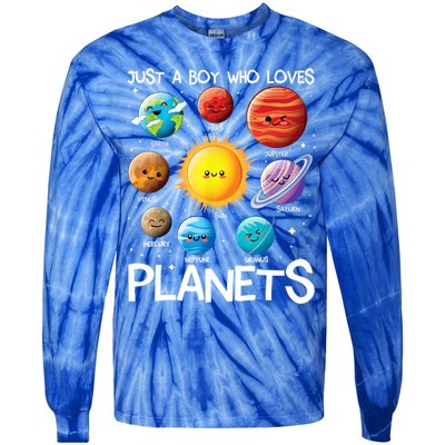 Just A Boy Who Loves Planets Solar System Space Science Gift Tie-Dye Long Sleeve Shirt