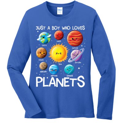 Just A Boy Who Loves Planets Solar System Space Science Gift Ladies Long Sleeve Shirt