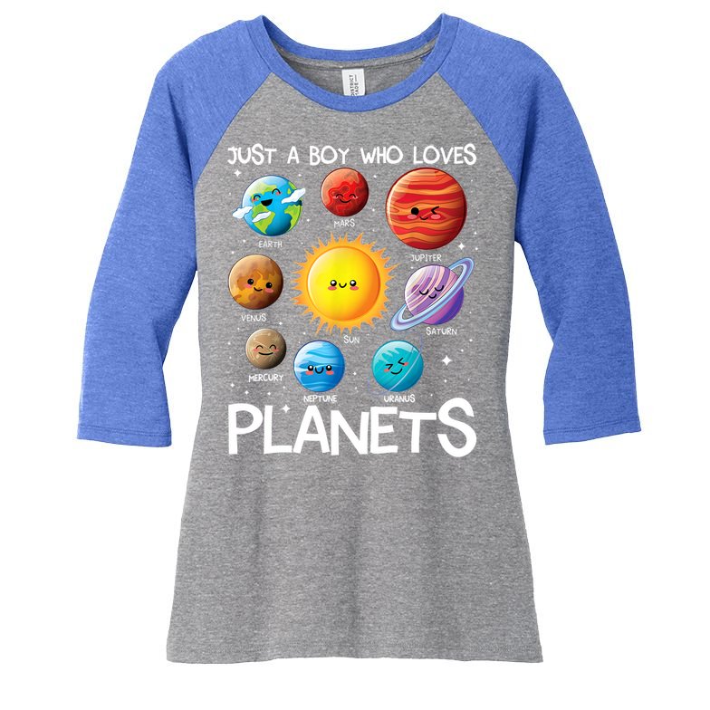 Just A Boy Who Loves Planets Solar System Space Science Gift Women's Tri-Blend 3/4-Sleeve Raglan Shirt