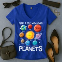 Just A Boy Who Loves Planets Solar System Space Science Gift Women's V-Neck T-Shirt