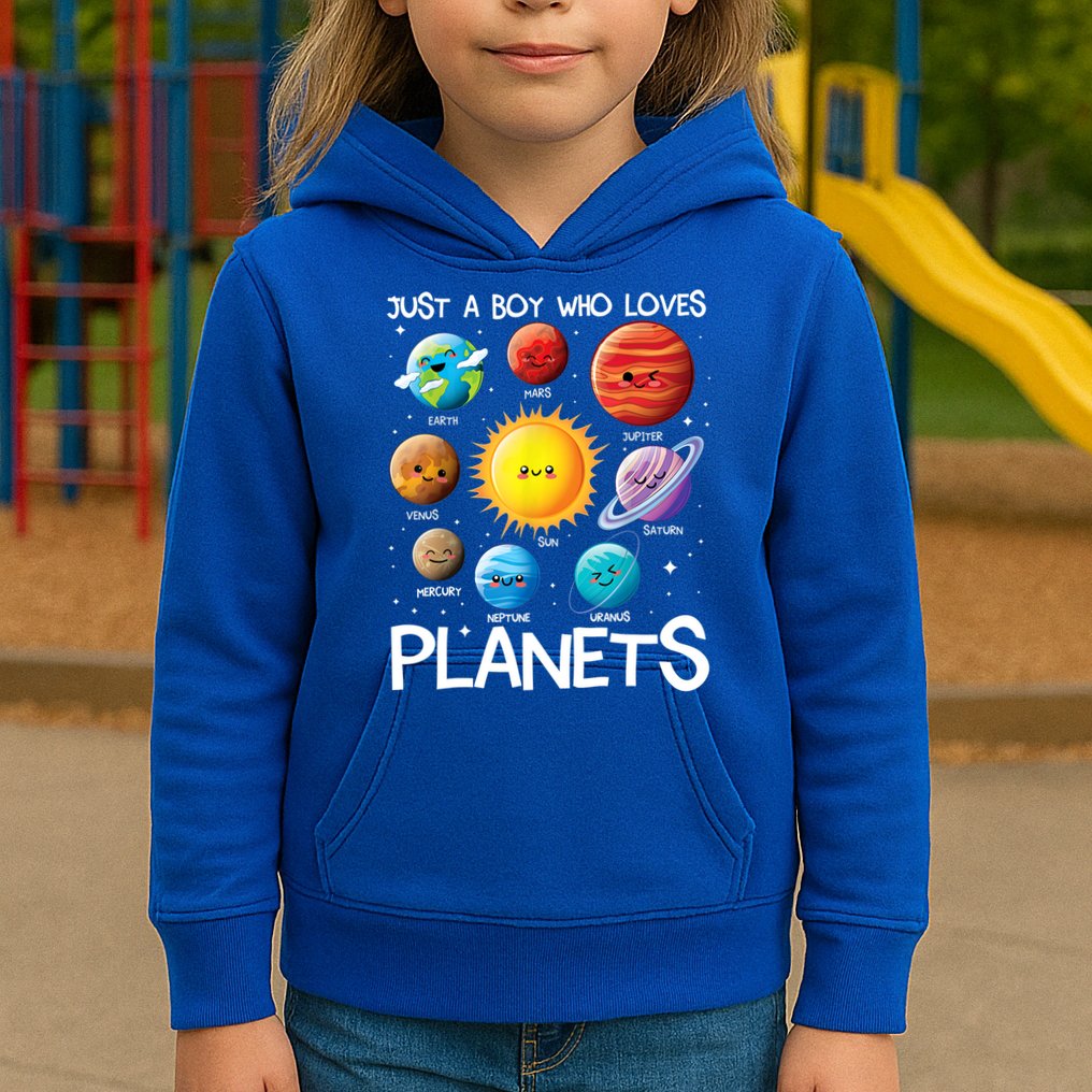 Just A Boy Who Loves Planets Solar System Space Science Gift Kids Hoodie