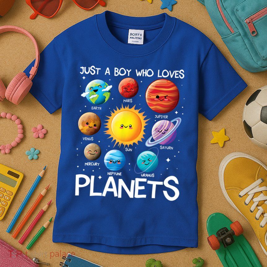 Just A Boy Who Loves Planets Solar System Space Science Gift Kids T-Shirt