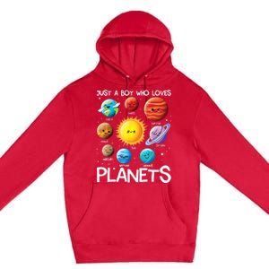 Just A Boy Who Loves Planets Solar System Space Science Gift Premium Pullover Hoodie