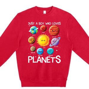 Just A Boy Who Loves Planets Solar System Space Science Gift Premium Crewneck Sweatshirt