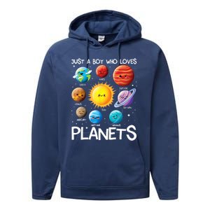 Just A Boy Who Loves Planets Solar System Space Science Gift Performance Fleece Hoodie