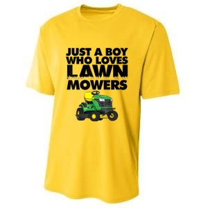 Just A Boy Who Loves Lawn Mowers Performance Sprint T-Shirt