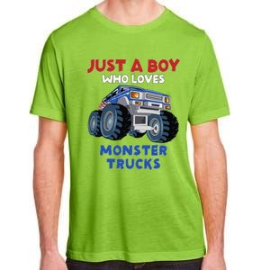 Just A Boy Who Loves Monster Trucks Funny Monster Truck Adult ChromaSoft Performance T-Shirt