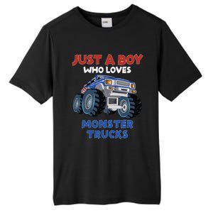 Just A Boy Who Loves Monster Trucks Funny Monster Truck Tall Fusion ChromaSoft Performance T-Shirt