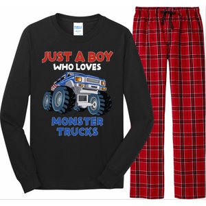 Just A Boy Who Loves Monster Trucks Funny Monster Truck Long Sleeve Pajama Set