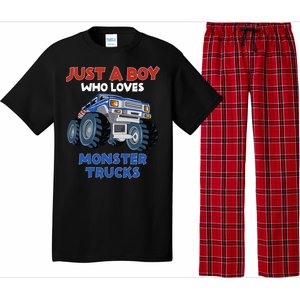 Just A Boy Who Loves Monster Trucks Funny Monster Truck Pajama Set