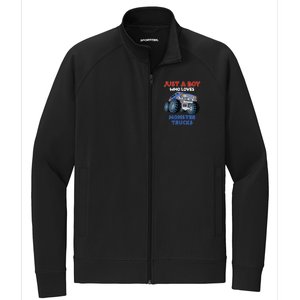 Just A Boy Who Loves Monster Trucks Funny Monster Truck Stretch Full-Zip Cadet Jacket