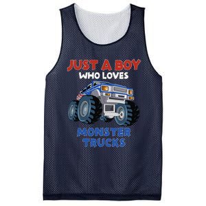 Just A Boy Who Loves Monster Trucks Funny Monster Truck Mesh Reversible Basketball Jersey Tank