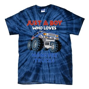 Just A Boy Who Loves Monster Trucks Funny Monster Truck Tie-Dye T-Shirt