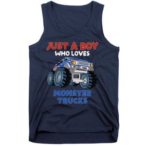 Just A Boy Who Loves Monster Trucks Funny Monster Truck Tank Top