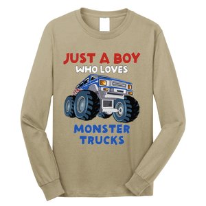 Just A Boy Who Loves Monster Trucks Funny Monster Truck Long Sleeve Shirt