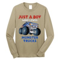 Just A Boy Who Loves Monster Trucks Funny Monster Truck Long Sleeve Shirt