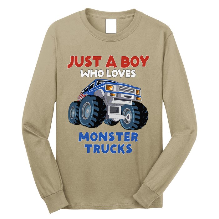 Just A Boy Who Loves Monster Trucks Funny Monster Truck Long Sleeve Shirt