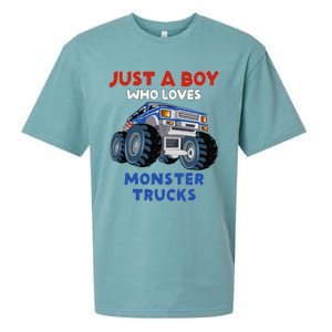 Just A Boy Who Loves Monster Trucks Funny Monster Truck Sueded Cloud Jersey T-Shirt