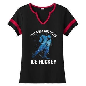 Just A_Boy Who Loves Ice Hockey Ladies Halftime Notch Neck Tee