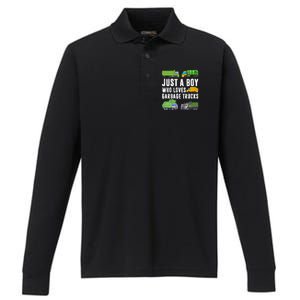 Just A Boy Who Loves Garbage Trucks Trash Truck Performance Long Sleeve Polo