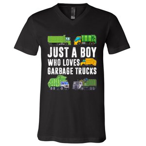 Just A Boy Who Loves Garbage Trucks Trash Truck V-Neck T-Shirt