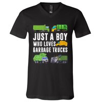 Just A Boy Who Loves Garbage Trucks Trash Truck V-Neck T-Shirt