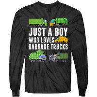 Just A Boy Who Loves Garbage Trucks Trash Truck Tie-Dye Long Sleeve Shirt