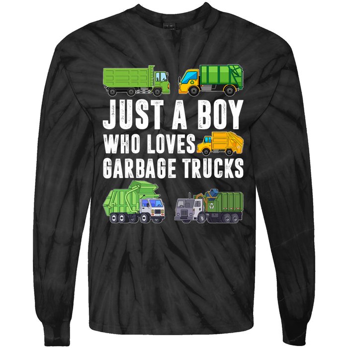 Just A Boy Who Loves Garbage Trucks Trash Truck Tie-Dye Long Sleeve Shirt