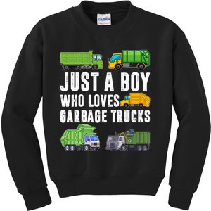 Just A Boy Who Loves Garbage Trucks Trash Truck Kids Sweatshirt