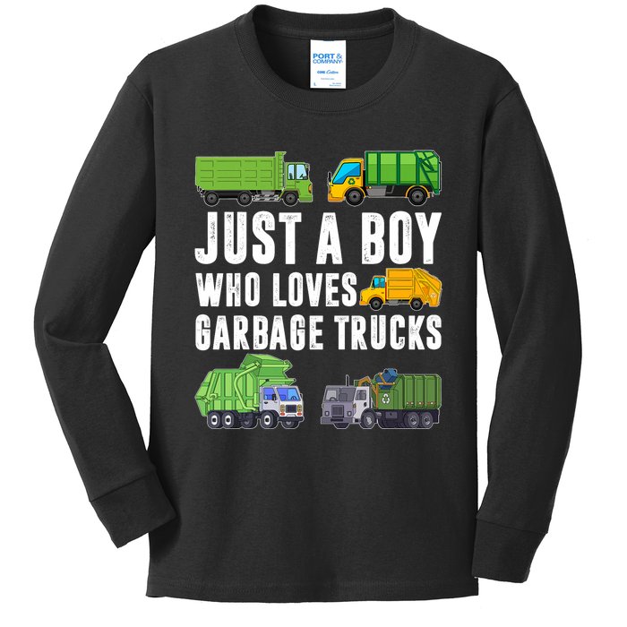 Just A Boy Who Loves Garbage Trucks Trash Truck Kids Long Sleeve Shirt