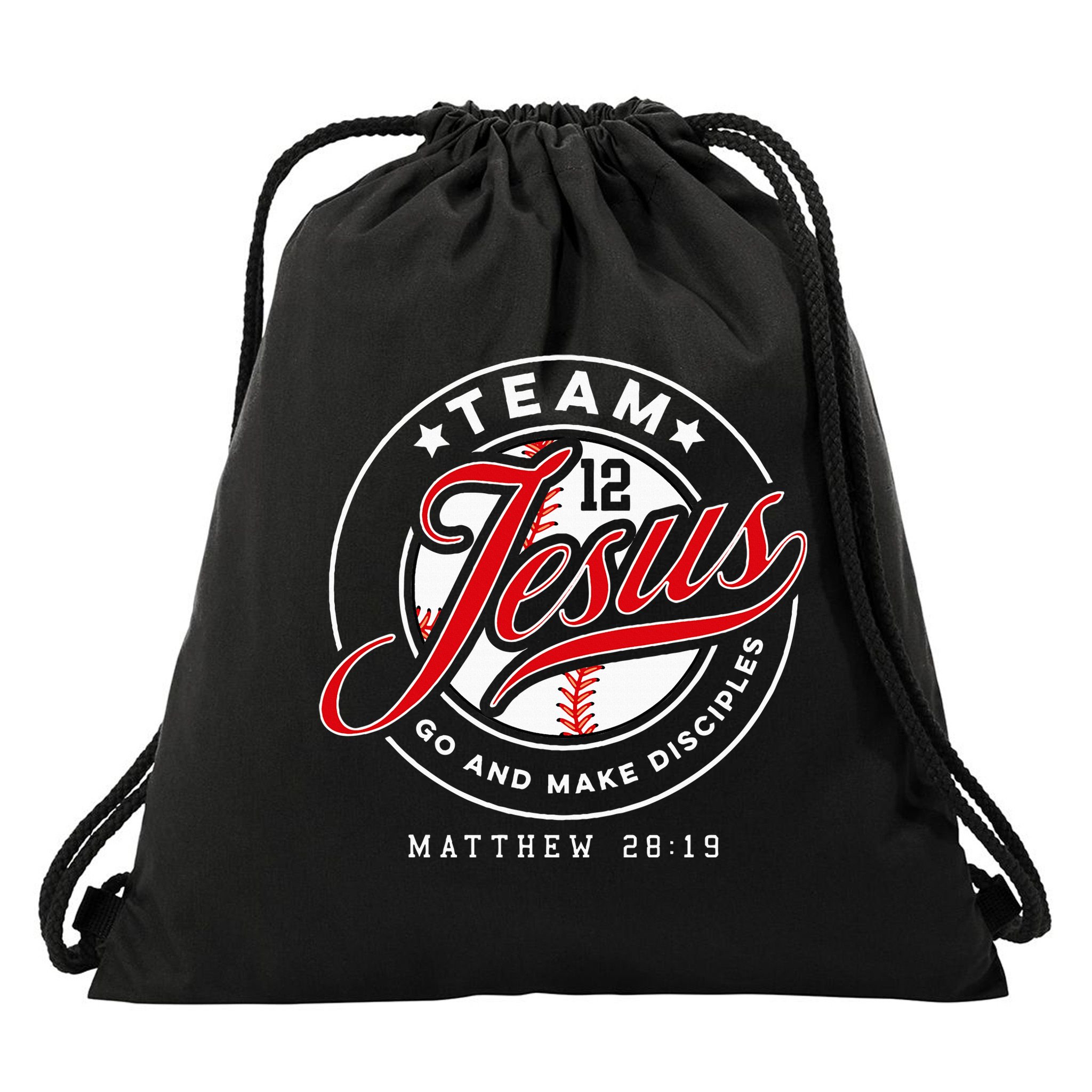 Jesus And Baseball Team Jesus Christian Matthew 2819 Verse Drawstring Bag