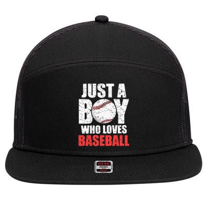 Just A Boy Who Loves Baseball Batter Catcher Pitcher 7 Panel Mesh Trucker Snapback Hat