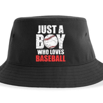 Just A Boy Who Loves Baseball Batter Catcher Pitcher Sustainable Bucket Hat