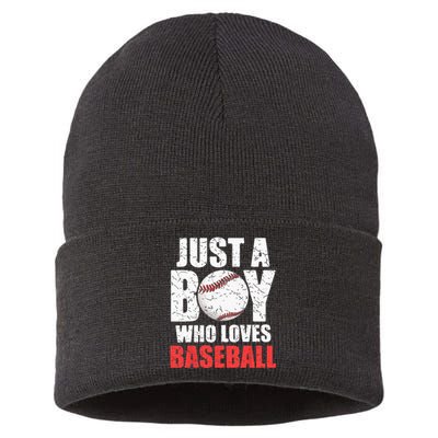 Just A Boy Who Loves Baseball Batter Catcher Pitcher Sustainable Knit Beanie