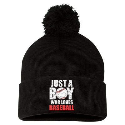 Just A Boy Who Loves Baseball Batter Catcher Pitcher Pom Pom 12in Knit Beanie