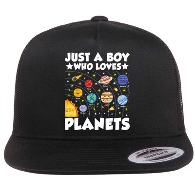 Just A Boy Who Loves Planets Solar System Space Science Geek Flat Bill Trucker Hat